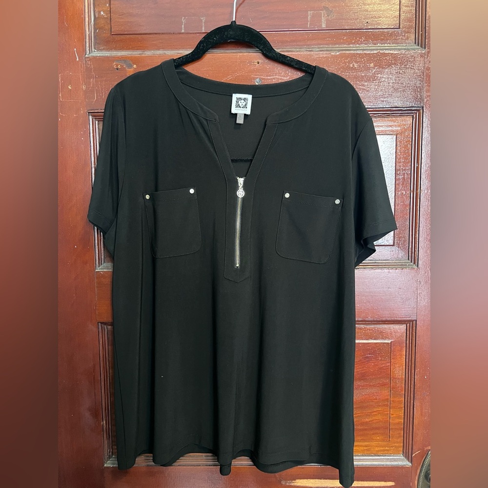 Anne Klein Black Short Sleeve Zip Tunic